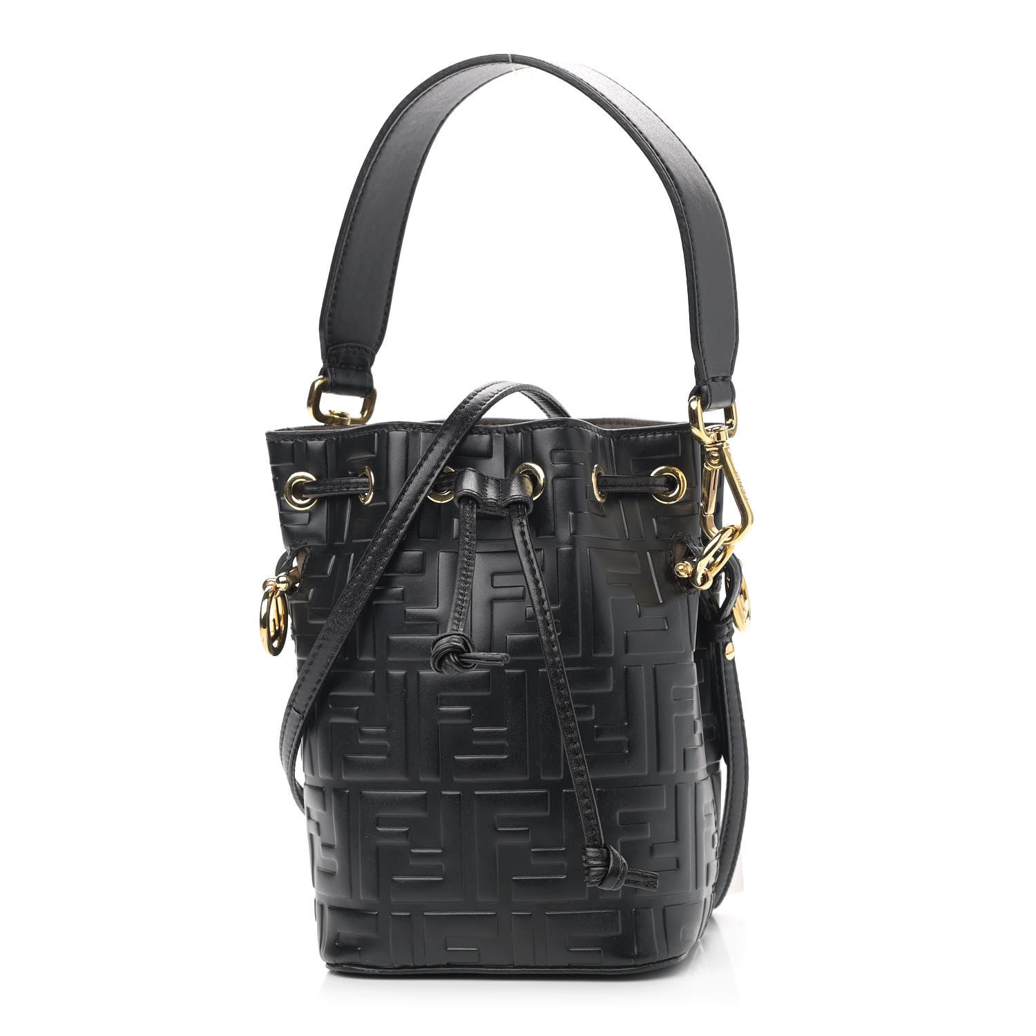Fendi Vitello Liberty F is Fendi FF 1974 Embossed Mini Mon Tresor Bucket Bag Black 1 of 10