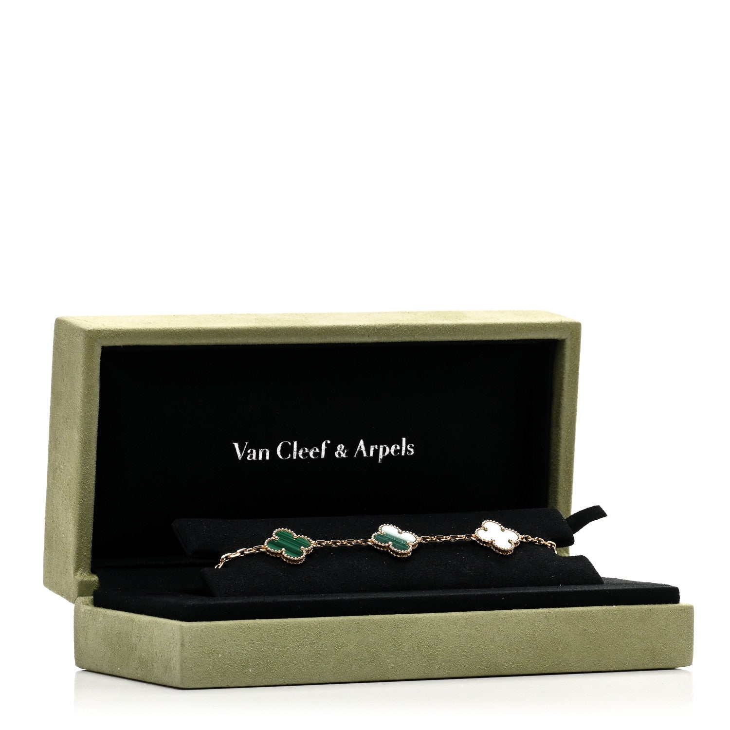 Van Cleef & Arpels 18K Yellow Gold Malachite 5 Motifs Vintage Alhambra Bracelet 5 of 5