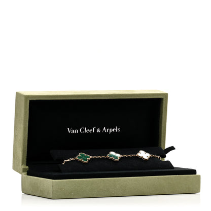 Van Cleef & Arpels 18K Yellow Gold Malachite 5 Motifs Vintage Alhambra Bracelet 5 of 5