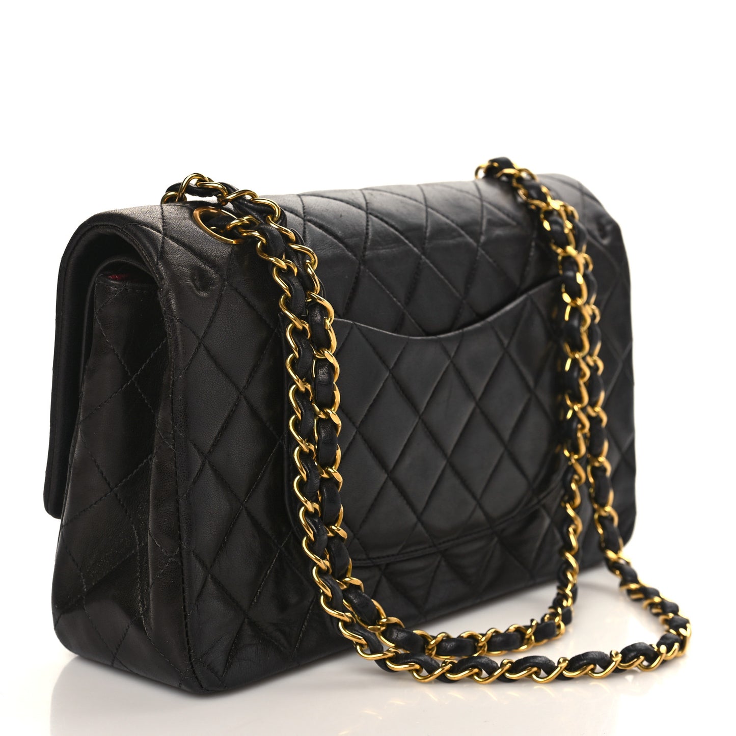 Lambskin Quilted Medium Double Flap Black