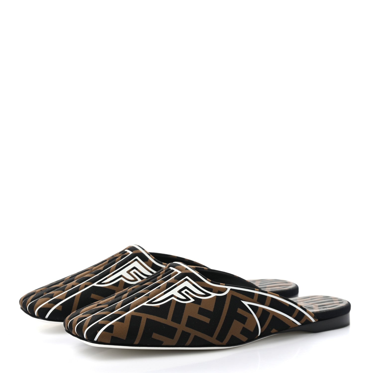 Fendi Lycra Film FF FFreedom Flat Mules 35 Tobacco Moro White 3 of 7