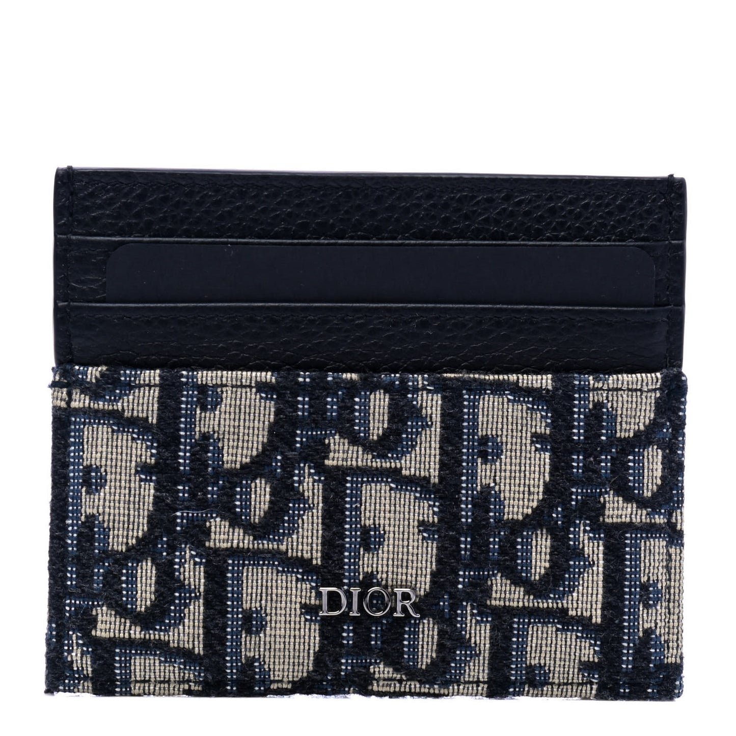 Grained Calfskin Oblique Card Holder Black