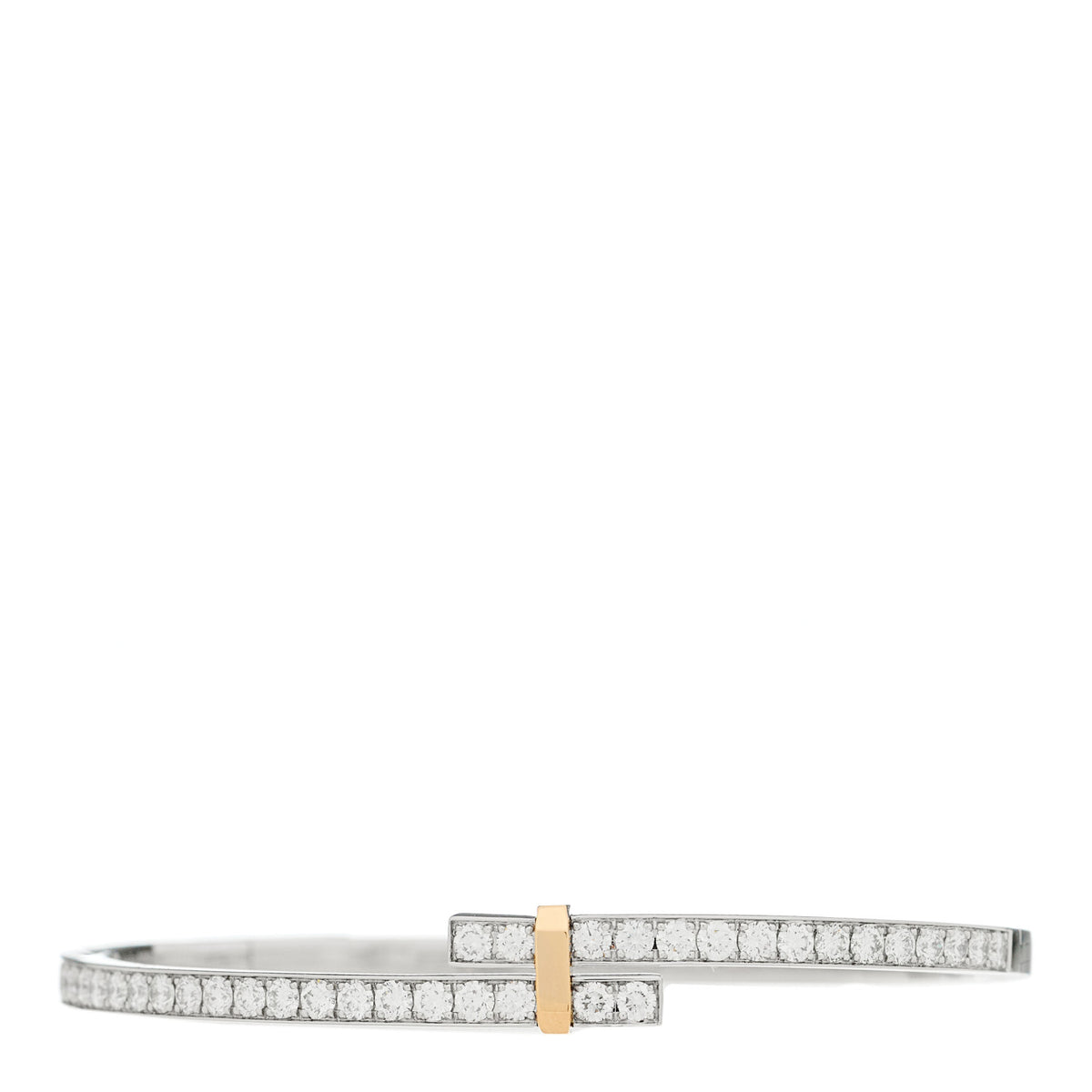 Platinum 18K Yellow Gold Diamond Edge Hinged Bypass Bangle Bracelet