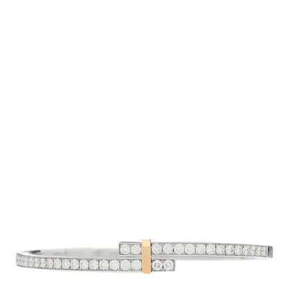 Tiffany Platinum 18K Yellow Gold Diamond Edge Hinged Bypass Bangle Bracelet 1 of 4