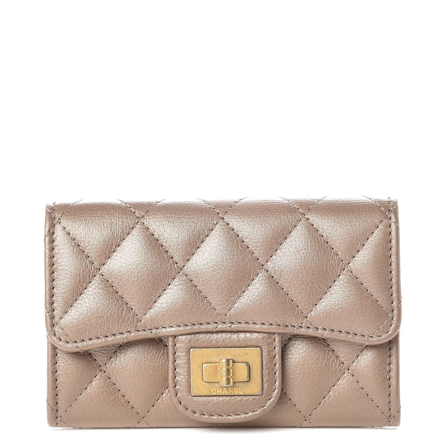 Chanel Metallic Calfskin Quilted Reissue Card Holder Wallet Gold 1 of 9