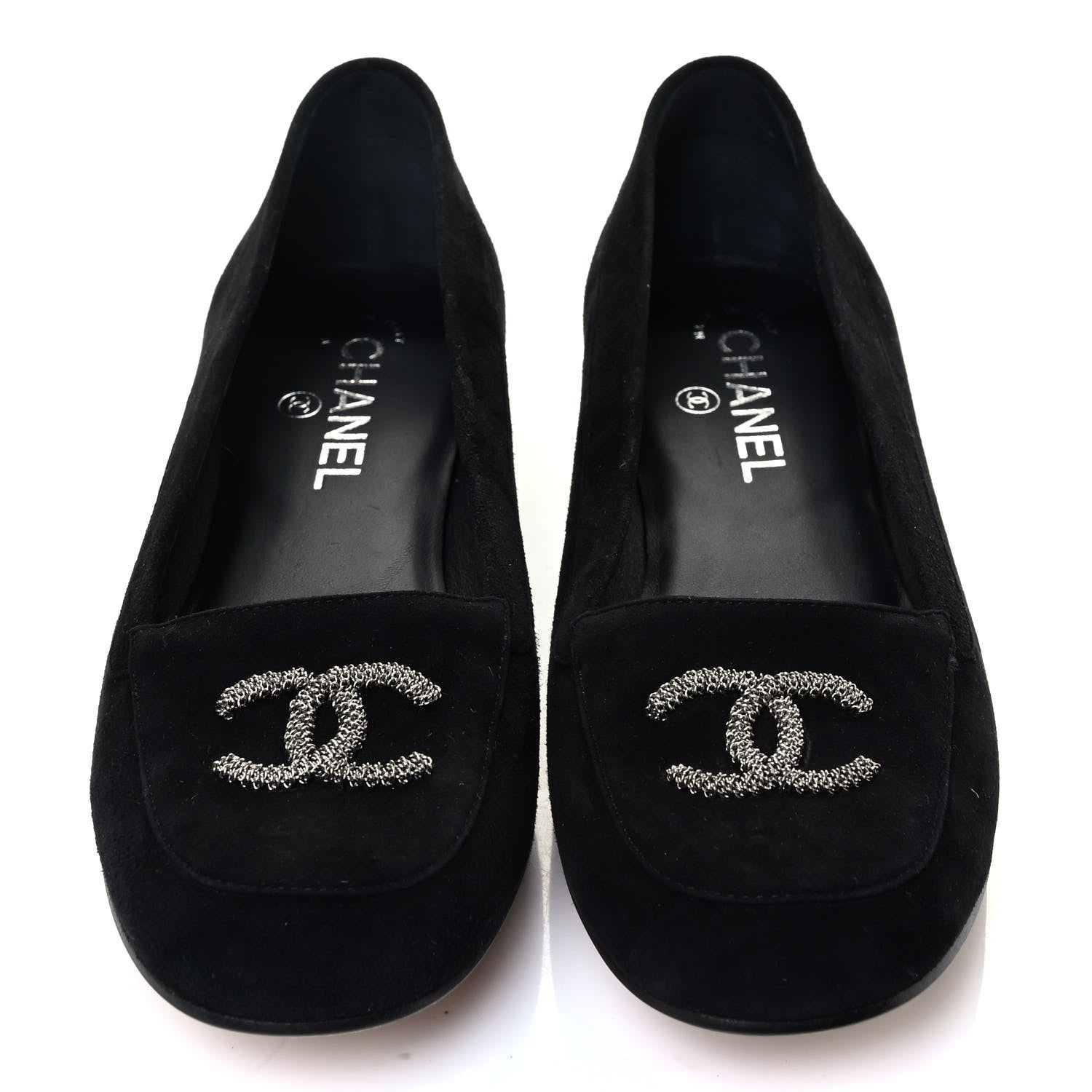 Chanel Kid Suede CC Flats 38.5 Black 6 of 7