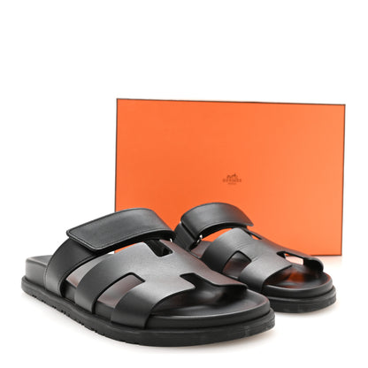 Hermes Calfskin Womens Chypre Sandals 39 Black 9 of 9