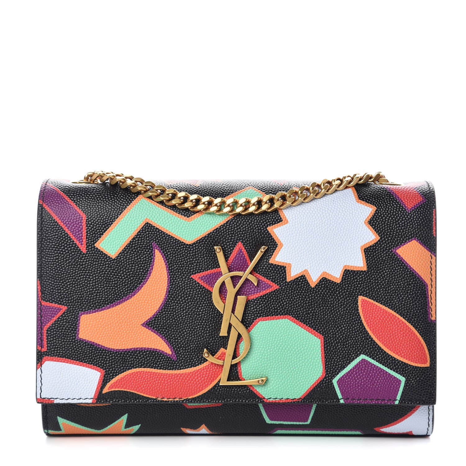 Saint Laurent Grain De Poudre Small Monogram Shapes Print Kate Satchel Black 1 of 9