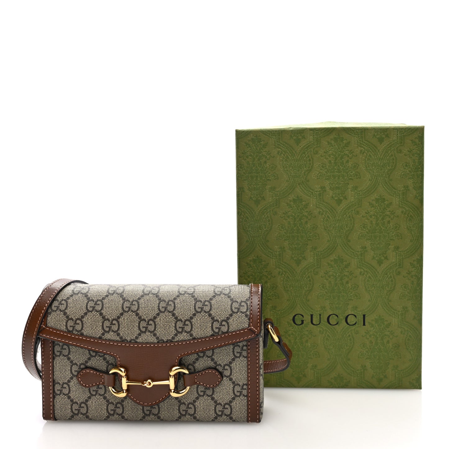 GG Supreme Monogram Mini Horsebit 1955 Shoulder Bag Beige Brown Sugar