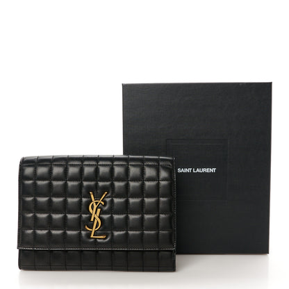 Saint Laurent Lambskin Carre Quilted Cassandre Pouch Clutch Black 9 of 9