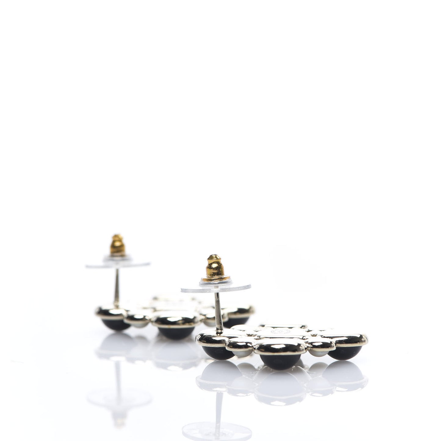 Enamel Pearl Crystal CC Earrings Black Gold