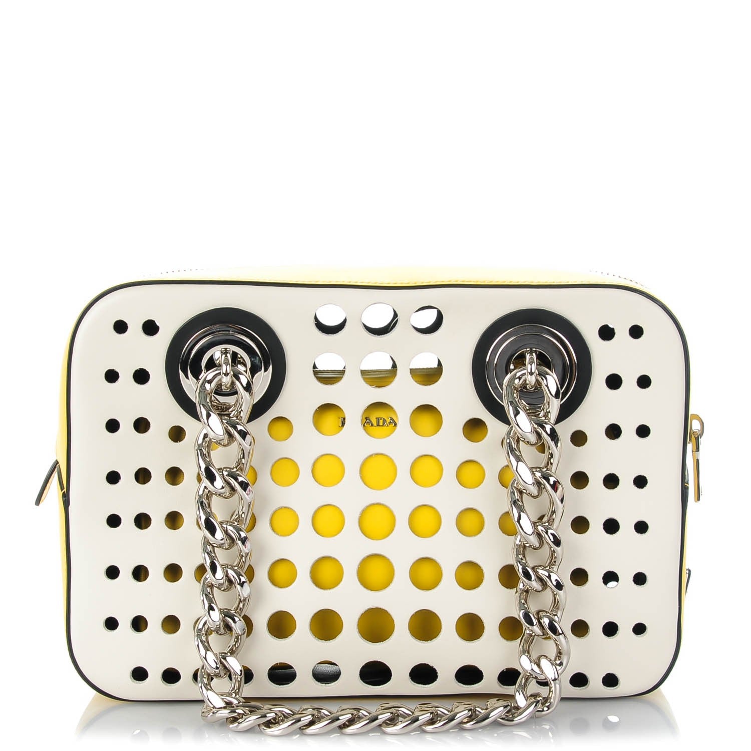 Prada City Calfskin Perforated Chain Shoulder Bag Talco Soleil 1 of 9