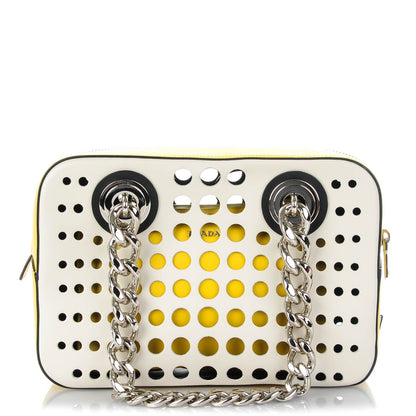 Prada City Calfskin Perforated Chain Shoulder Bag Talco Soleil 1 of 9