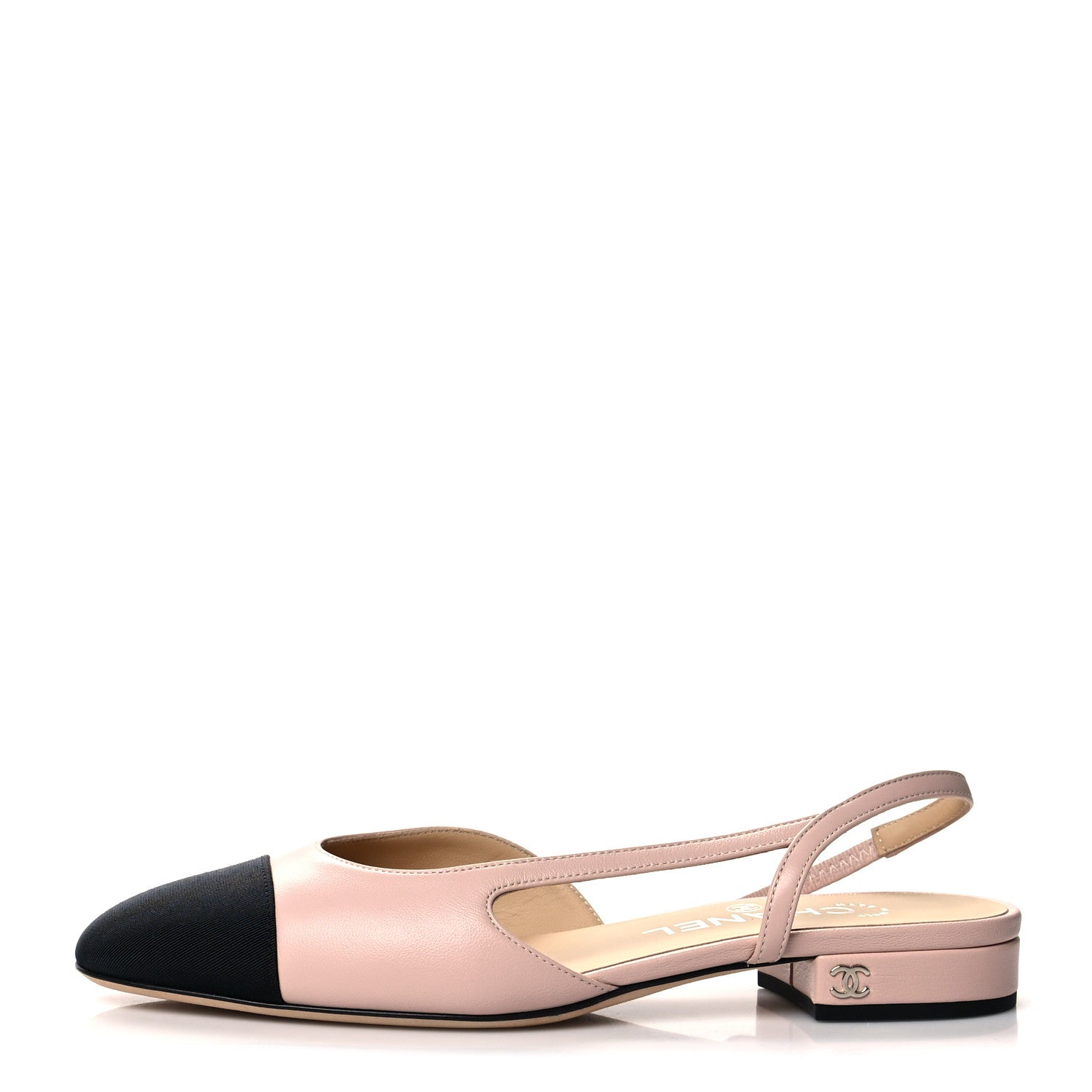 Chanel Lambskin Grosgrain Cap Toe CC Slingback Sandals 36 Light Pink Black 1 of 8