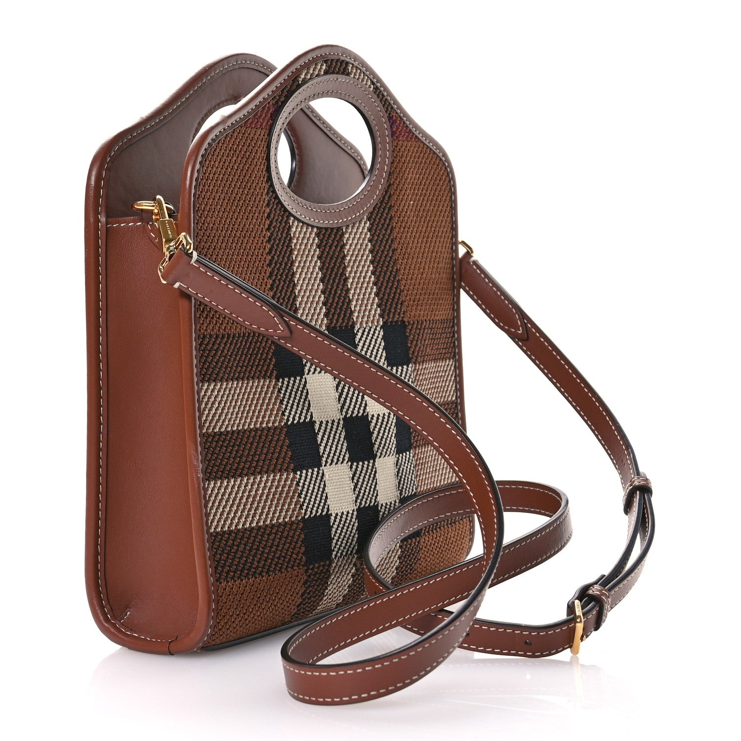 Burberry Smooth Calfskin Canvas Check Mini Pocket Bag Dark Birch Brown 3 of 12