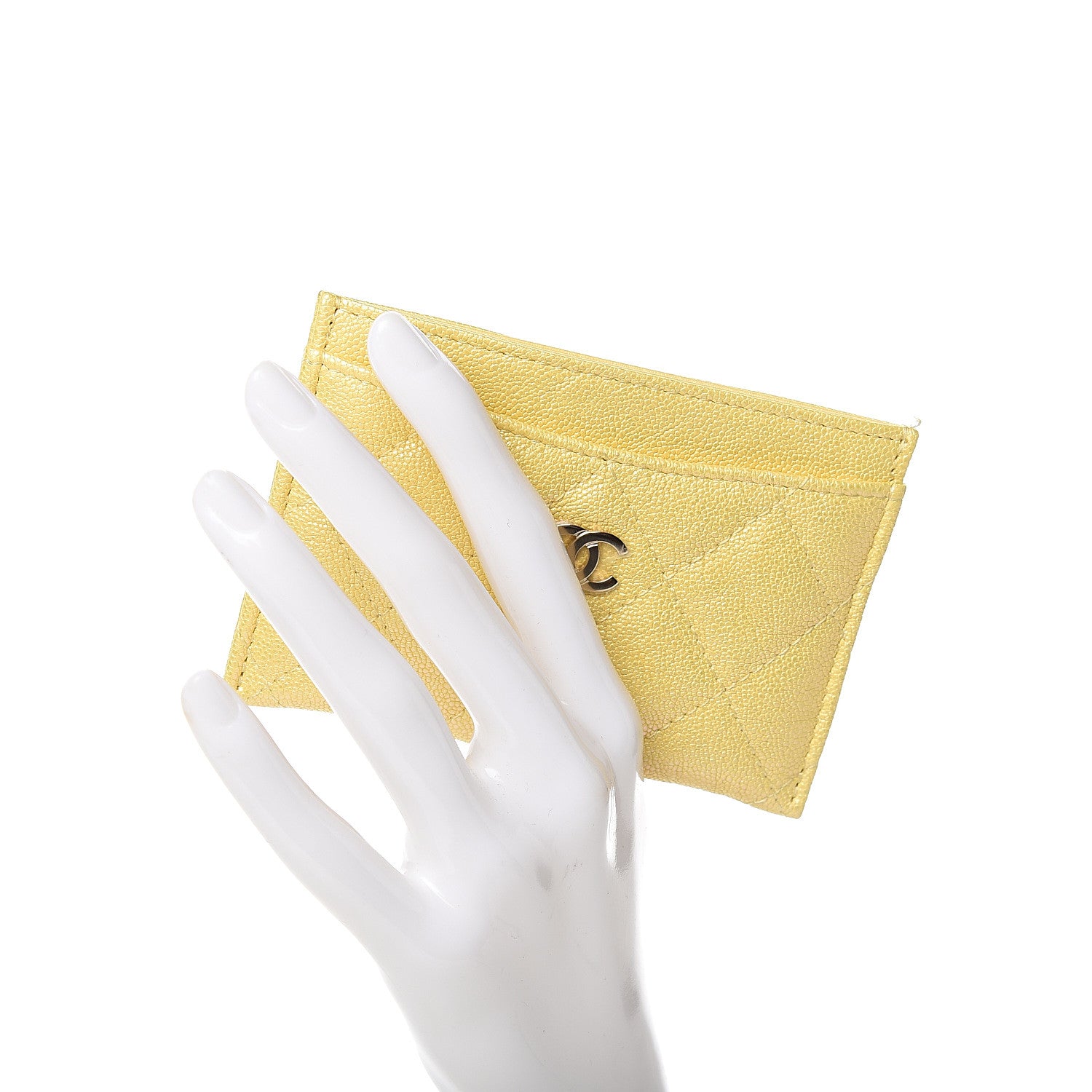 Chanel Iridescent Caviar Quilted Card Holder Yellow 2 of 9