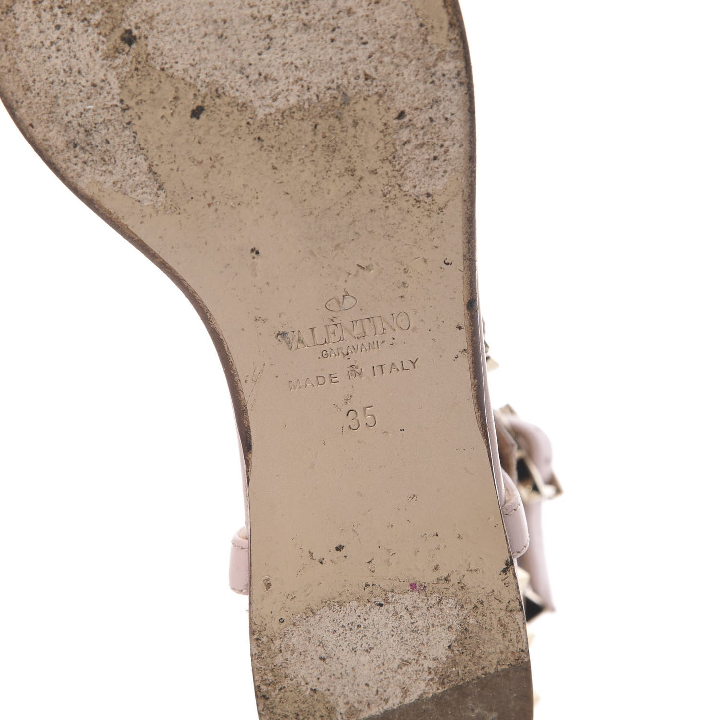 Calfskin Rockstud Ankle T-Strap Flat Sandals 35 Water Rose