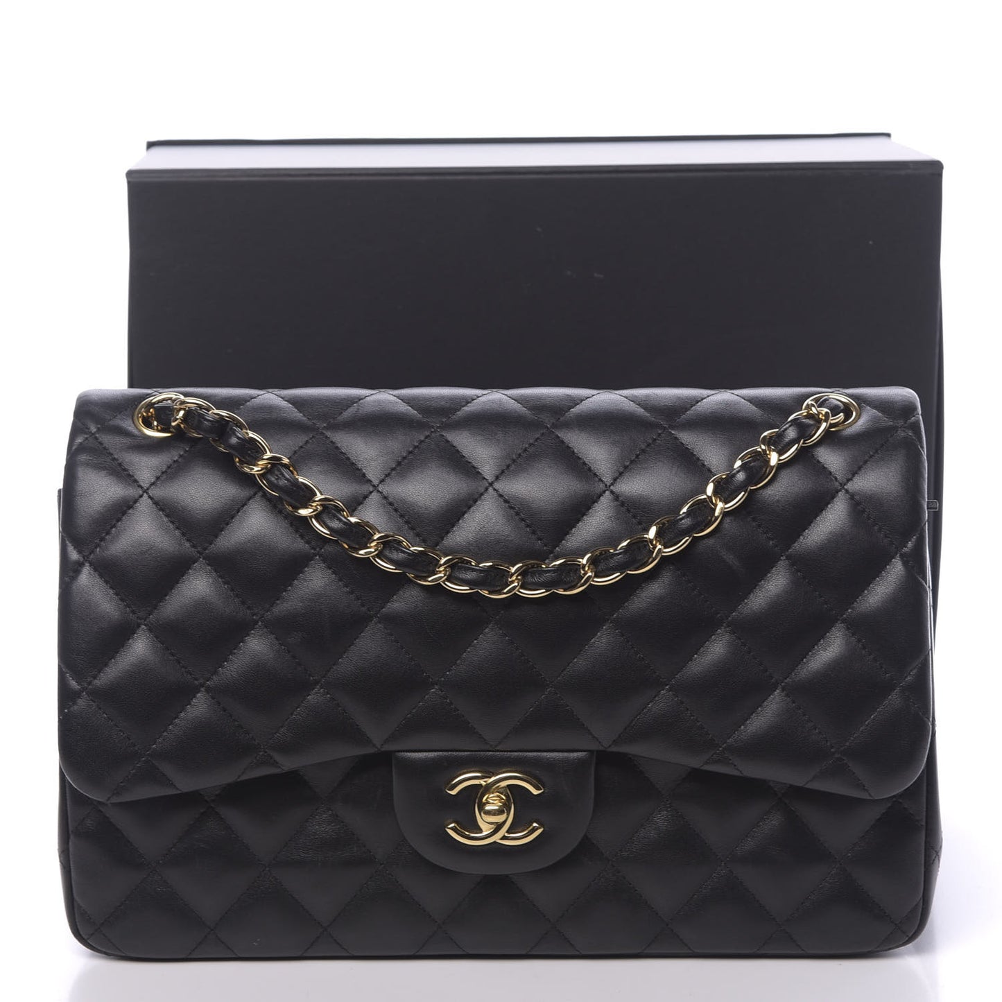 Lambskin Quilted Jumbo Double Flap Black