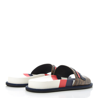 Fendi X FILA Glazed Fabric Calfskin FF 1974 Mania Slide Sandals 40 Mogano Panna Blueberry Caipiroska 4 of 9