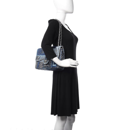 Chanel Denim Tweed Patchwork Jumbo Single Flap Blue 2 of 10