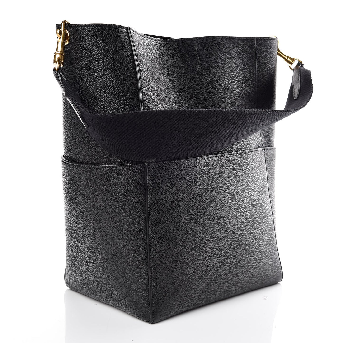 Soft Grained Calfskin Sangle Bucket Bag Black