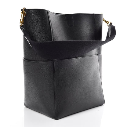 Celine Soft Grained Calfskin Sangle Bucket Bag Black 3 of 8