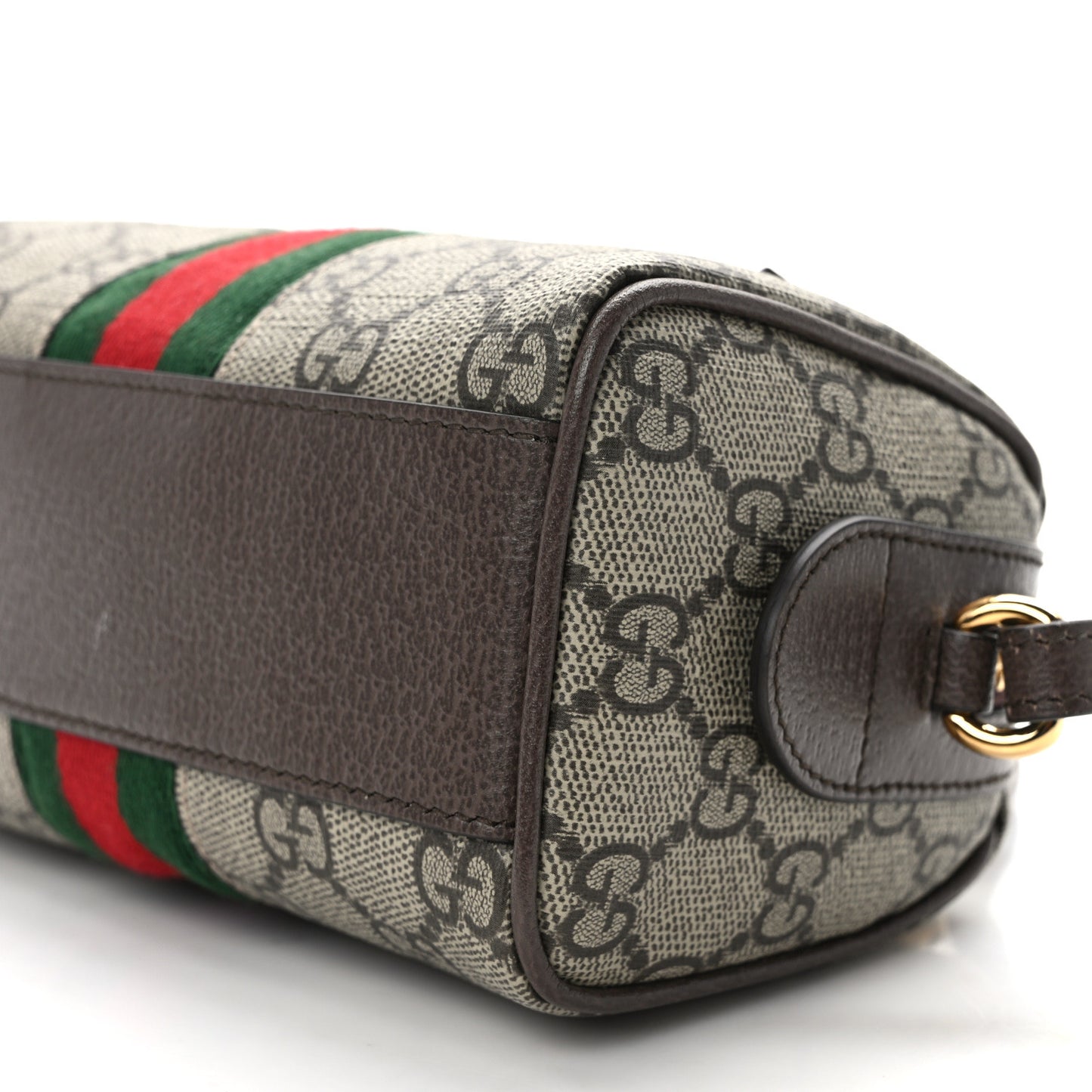 GG Supreme Monogram Textured Dollar Calfskin Web Super Mini Ophidia Top Handle Bowler Bag Beige Ebony New Acero
