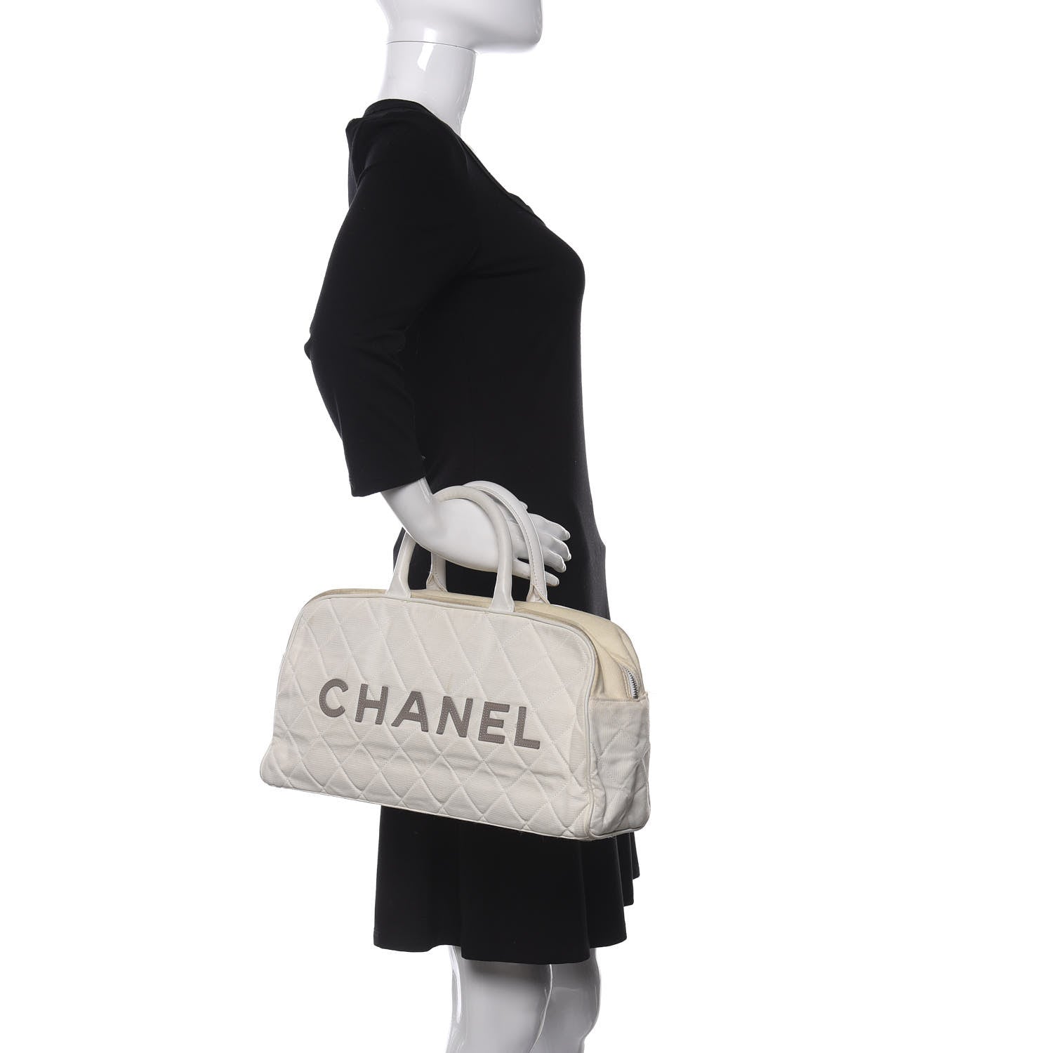 Chanel Canvas Quilted Bowler White 2 of 13