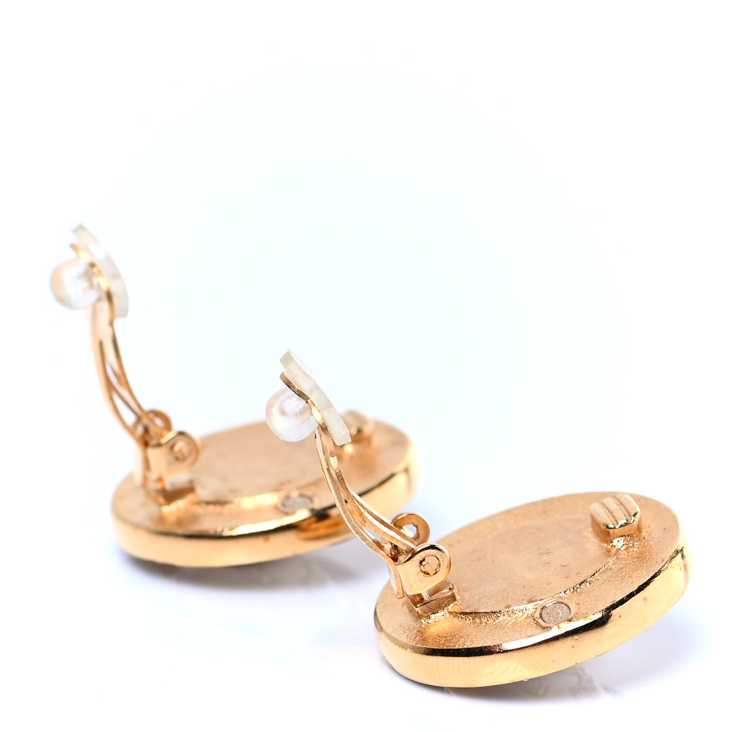 Chanel Pearl Crystal CC Round Earrings Gold Black 3 of 4