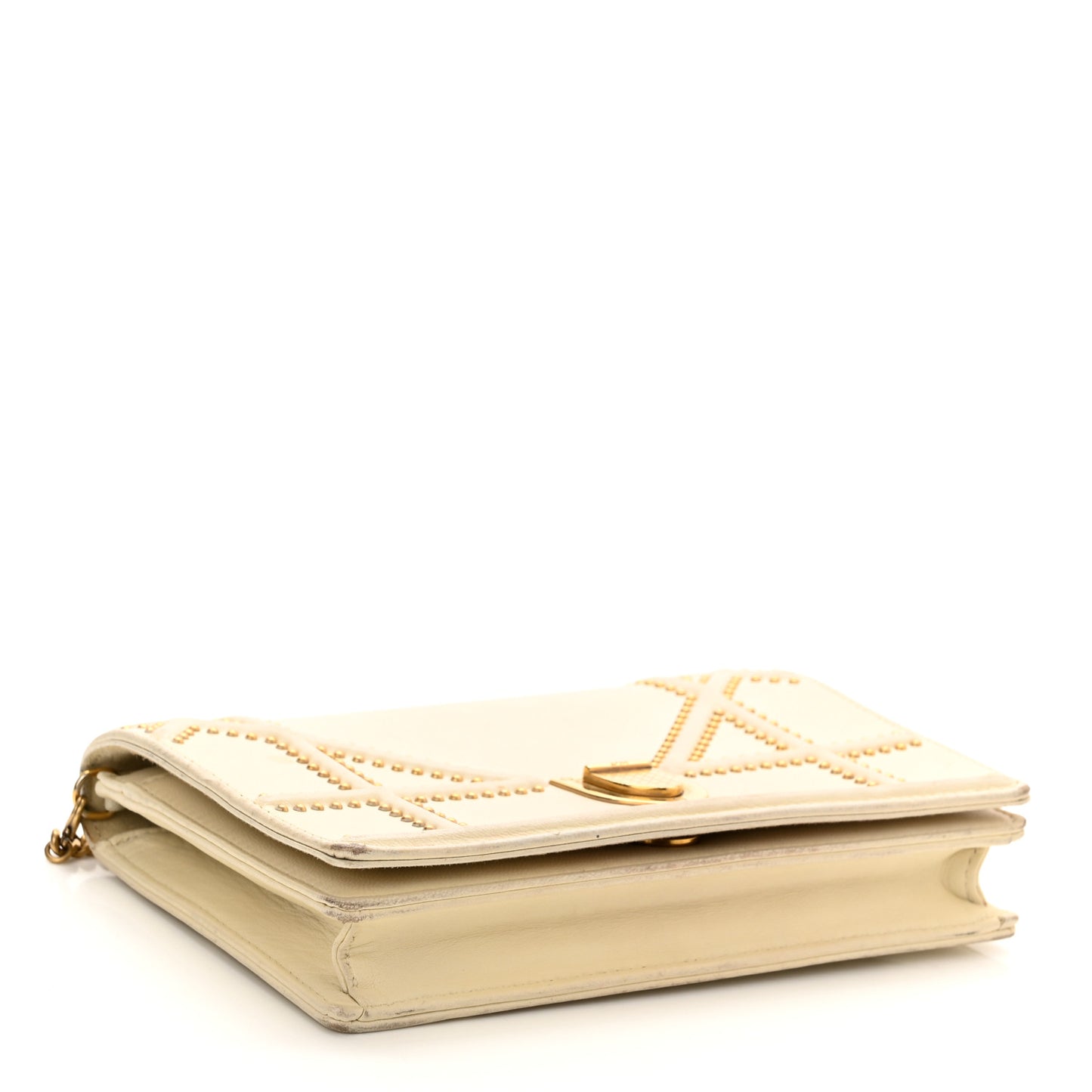 Lambskin Studded Diorama Wallet on Chain Pouch Off White