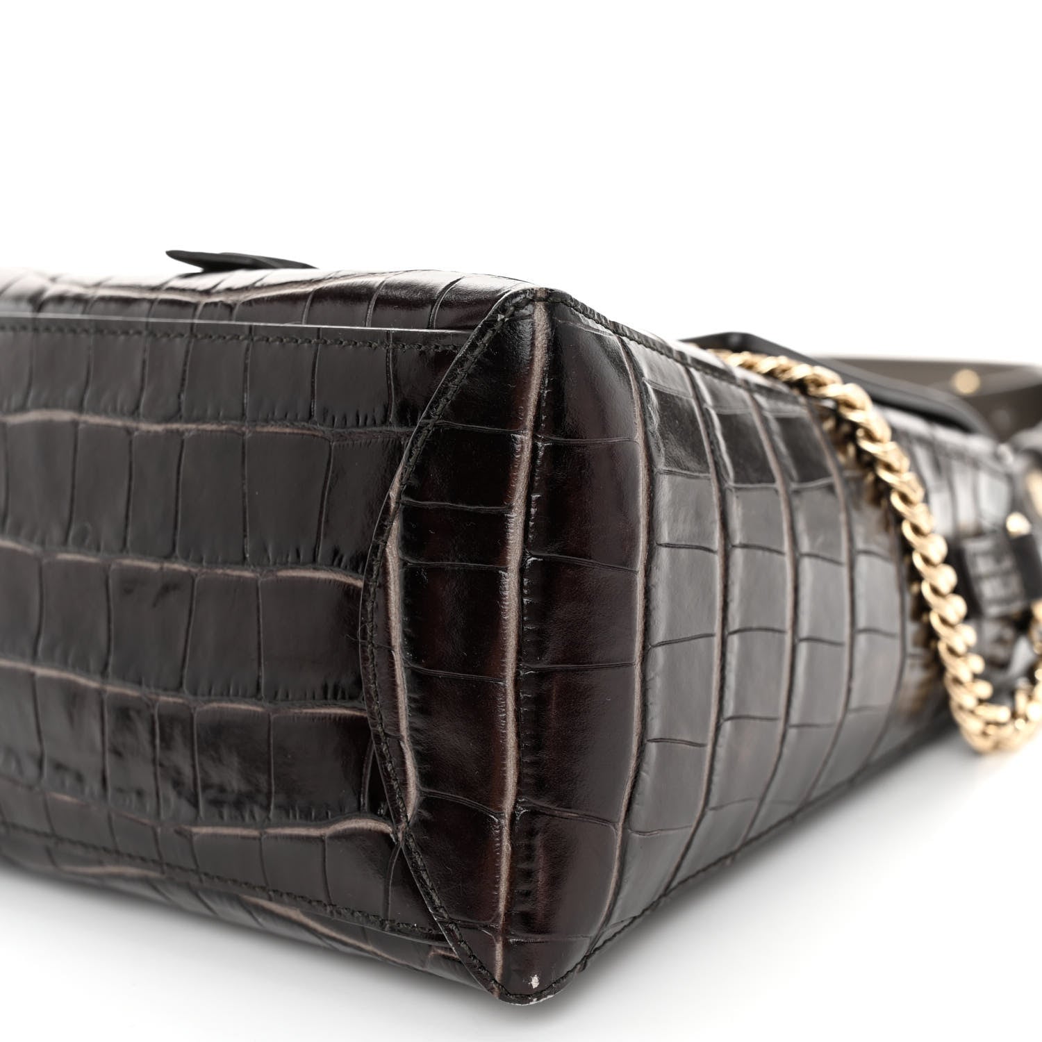 Chloe Calfskin Crocodile Embossed Small Faye Day Shoulder Bag Profound Brown 9 of 10