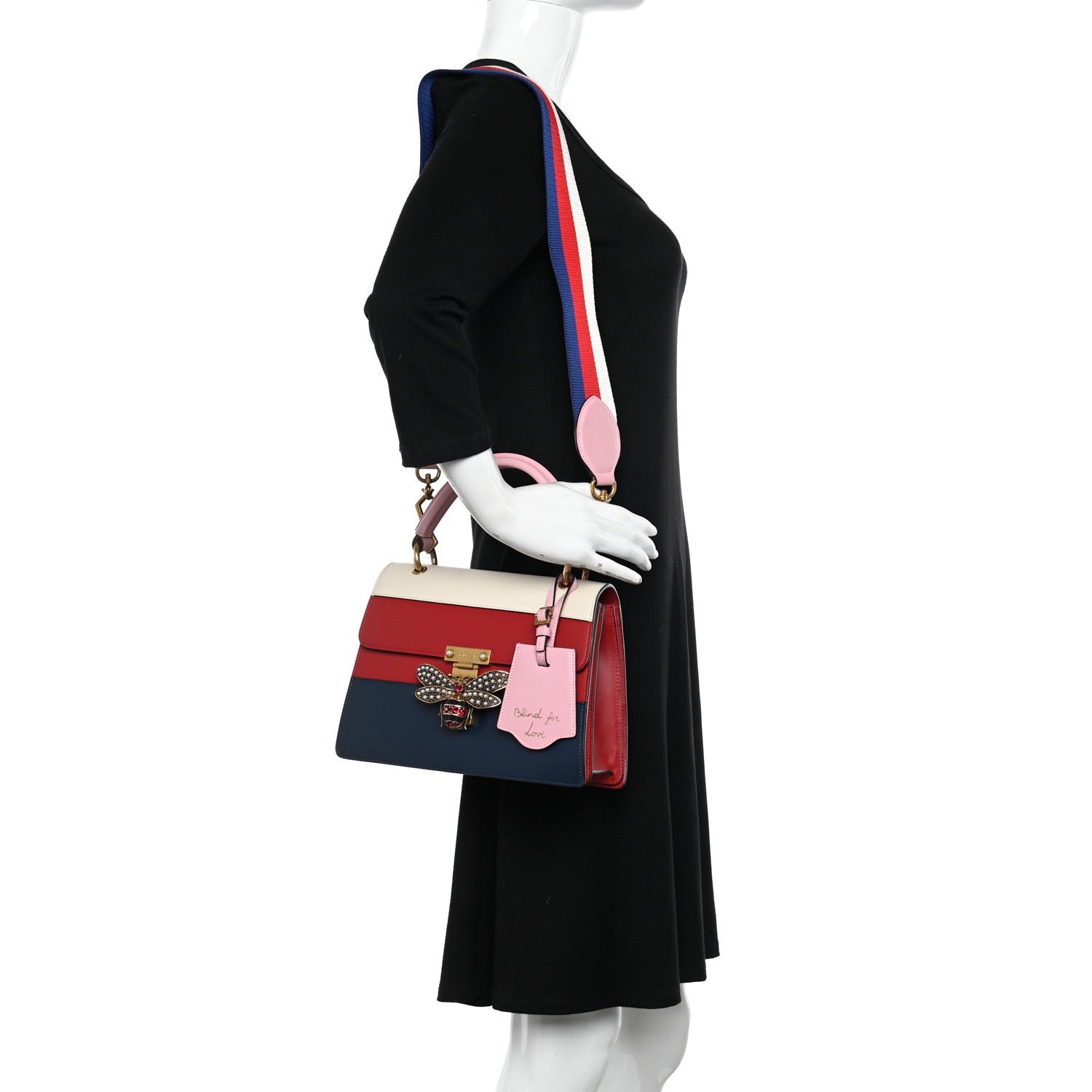 Gucci Calfskin Sylvie Web Small Queen Margaret Top Handle Bag Blue Agata Hibiscus Red Mystic White Sugar Pink 2 of 15