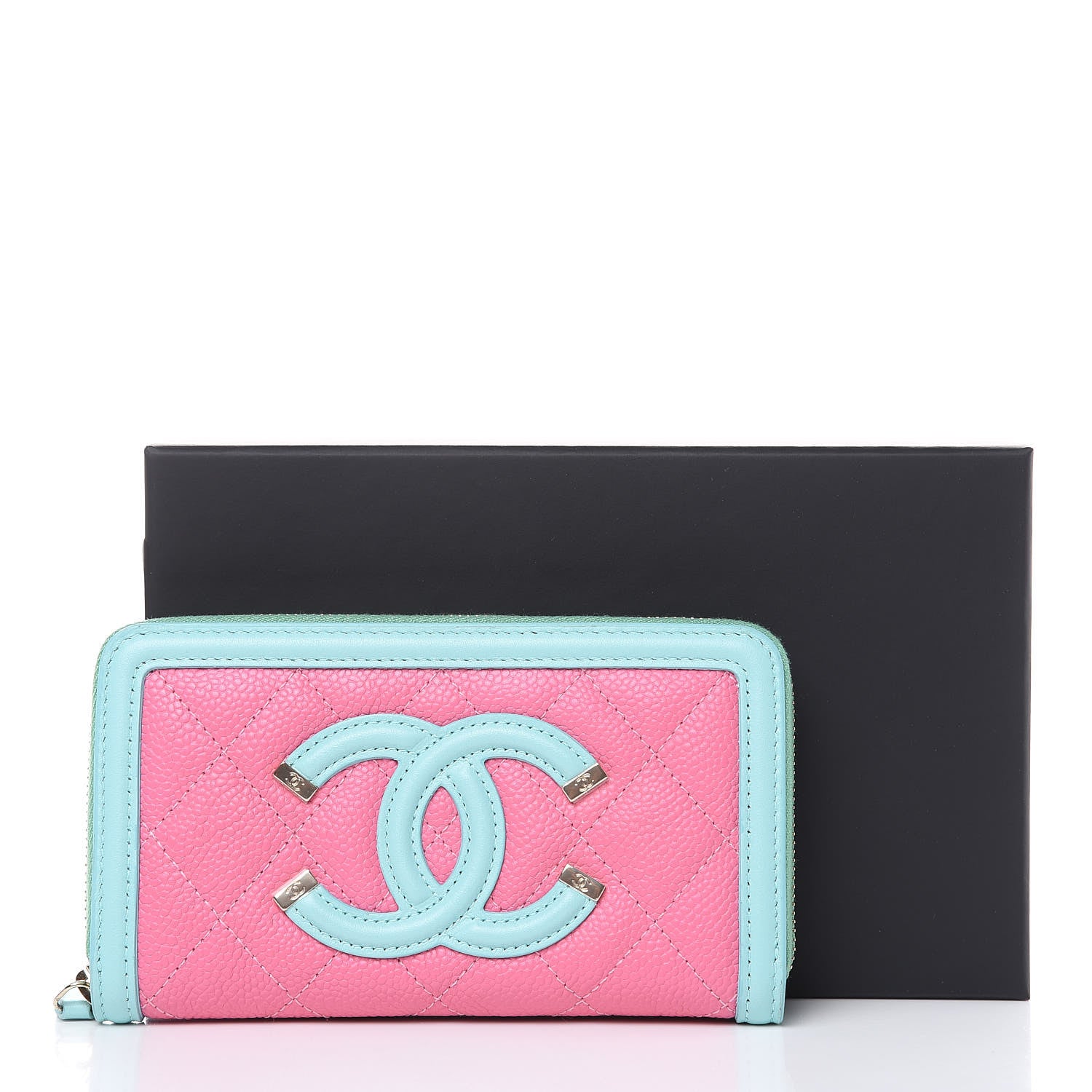 Chanel Caviar Quilted Medium Filigree Zip Around Wallet Pink Blue Green 11 of 11