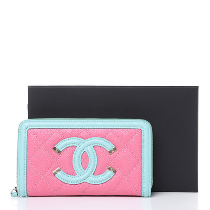 Chanel Caviar Quilted Medium Filigree Zip Around Wallet Pink Blue Green 11 of 11
