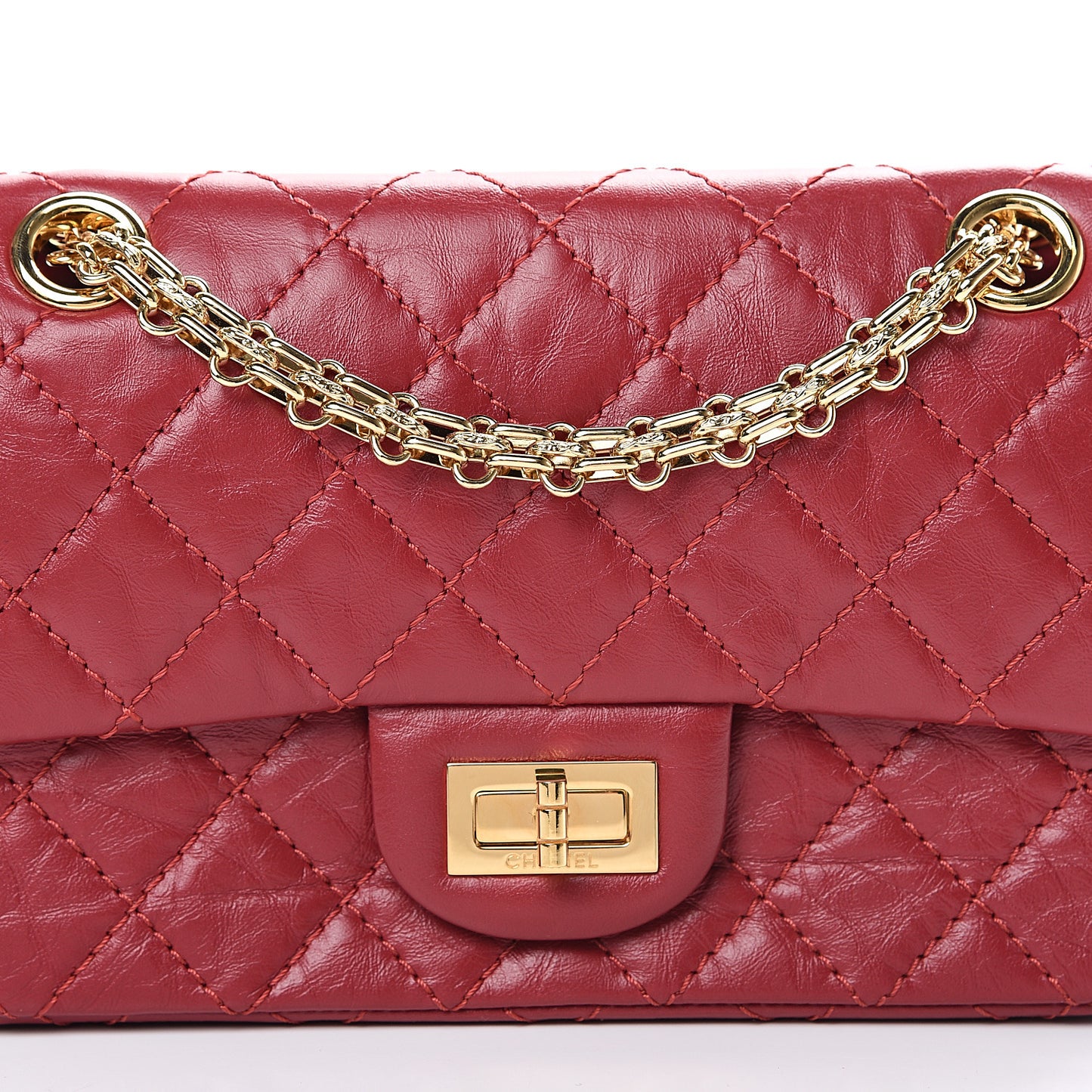 Aged Calfskin Quilted 2.55 Reissue Mini Flap Red