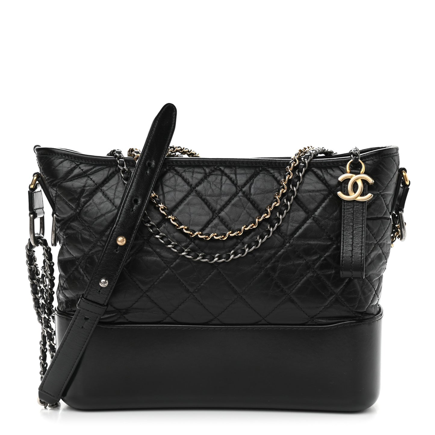 Aged Calfskin Quilted Medium Gabrielle Hobo Black