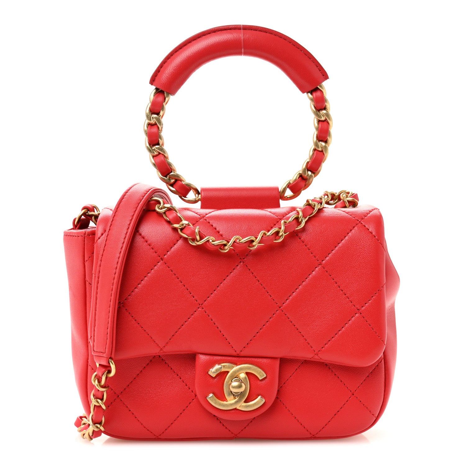 Chanel Lambskin Quilted Small Circular Handle Bag Brilliant Rouge 1 of 10