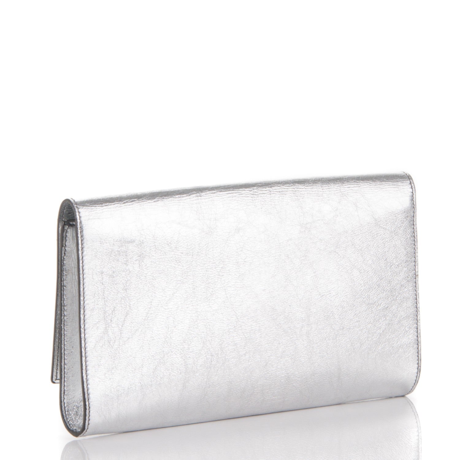 Saint Laurent Metallic Calfskin Monogram Large Belle De Jour Clutch Silver 3 of 7