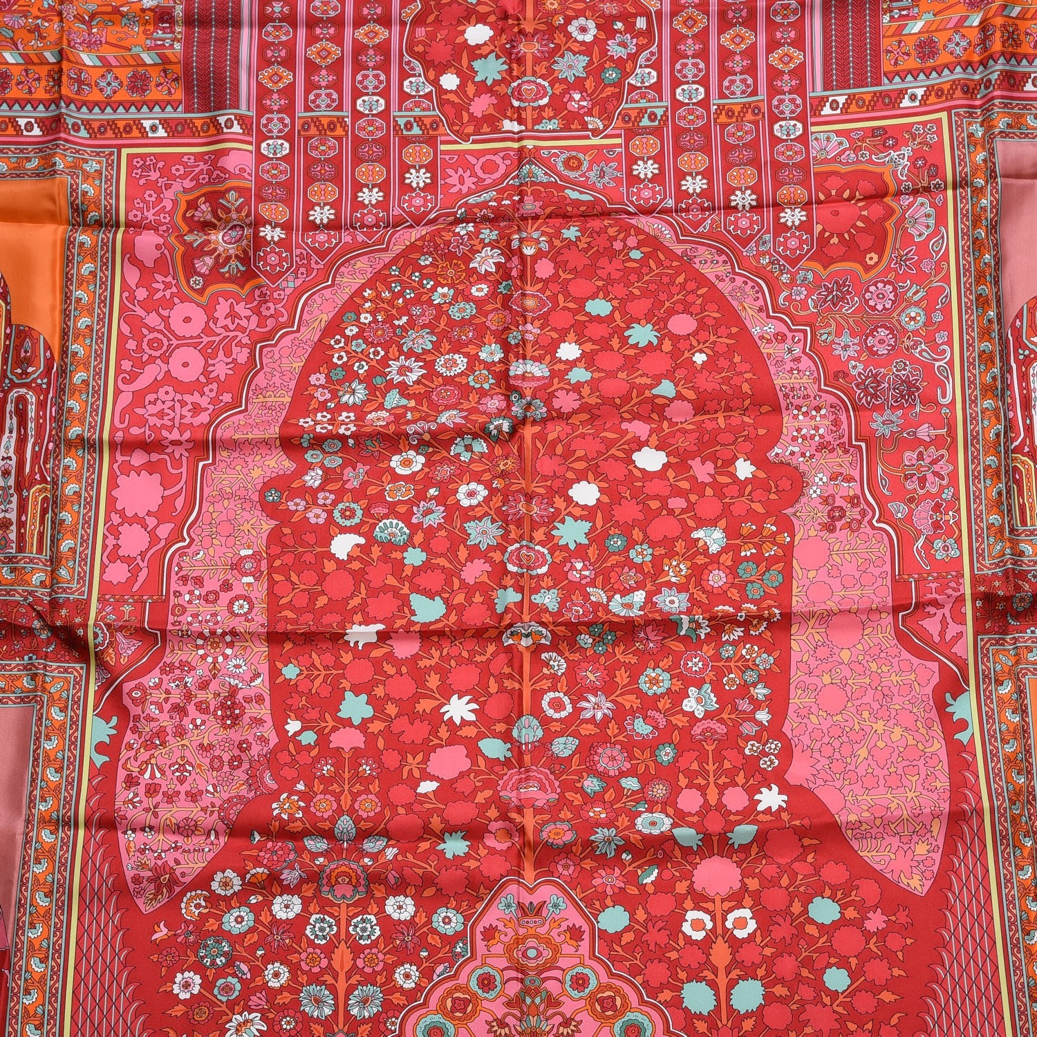 Hermes Silk Twill Tapis Persans Giant Plume Scarf 140 Framboise Turquoise Orange 7 of 10
