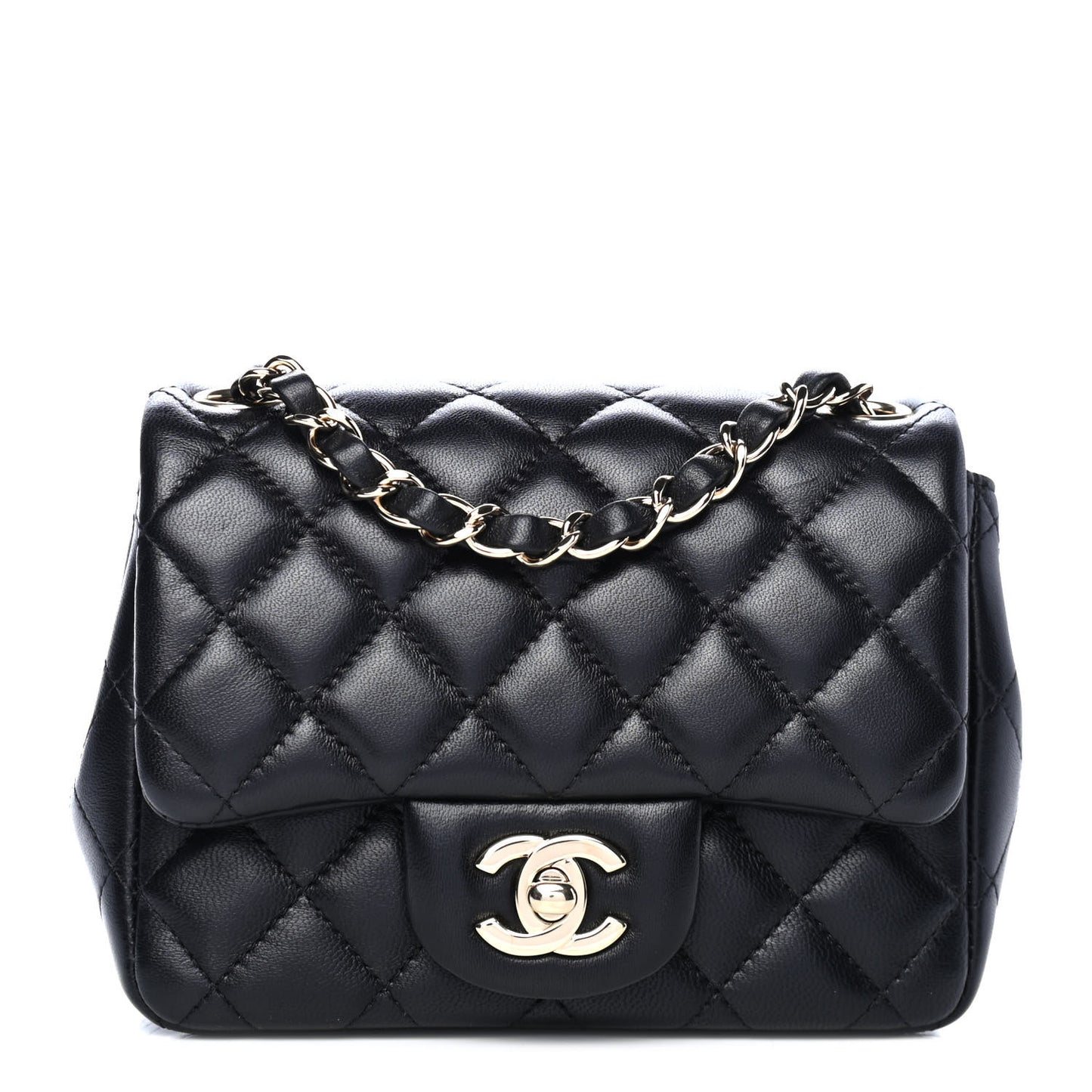Lambskin Quilted Mini Square Flap Black