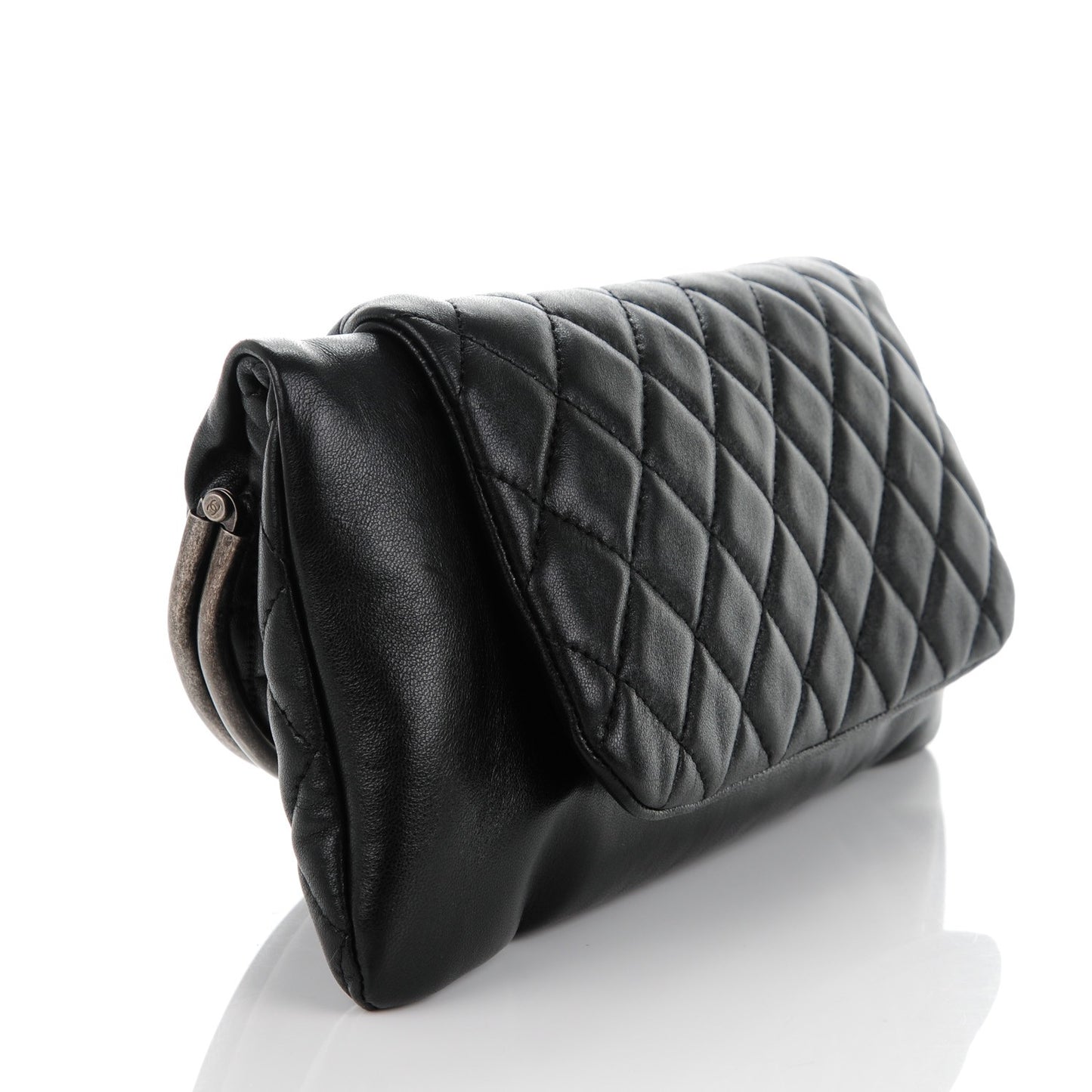 Lambskin Quilted Frame Clasp Flap Clutch Black