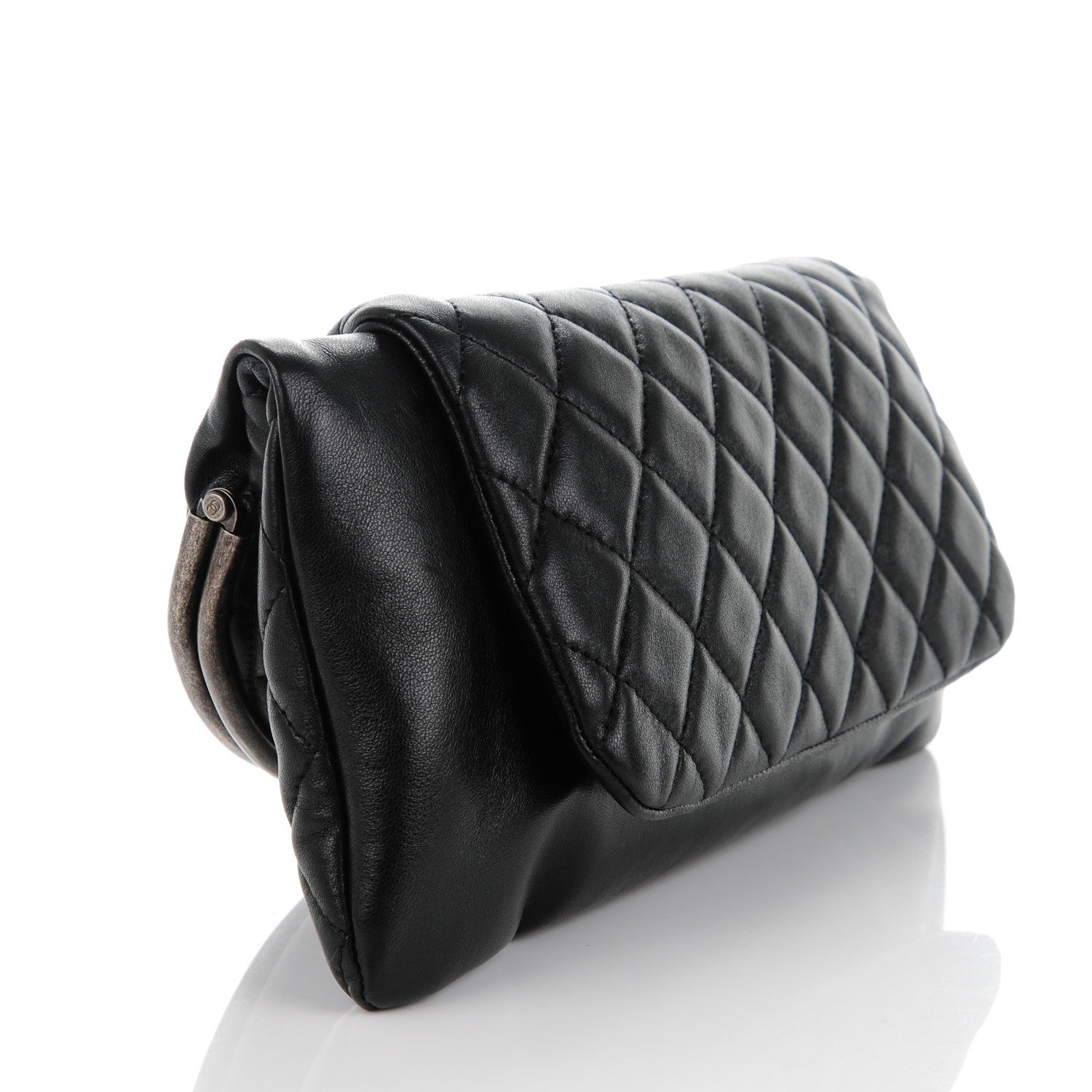 Chanel Lambskin Quilted Frame Clasp Flap Clutch Black 3 of 7