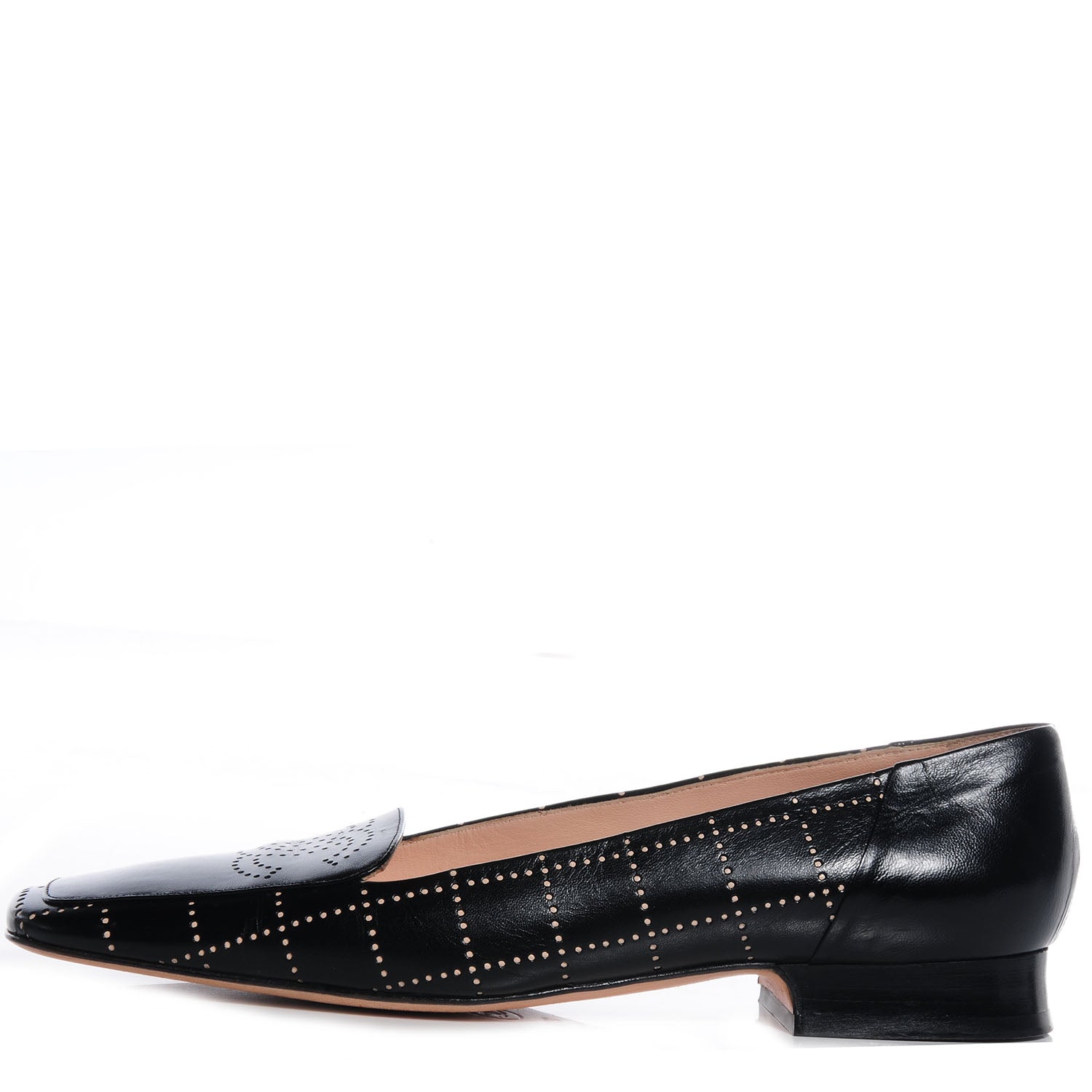 Chanel Perforated Leather Diamond Loafers 37.5 Black 1 of 7