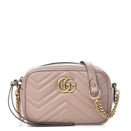 Gucci Calfskin Matelasse Mini GG Marmont Chain Shoulder Bag Nude 1 of 10