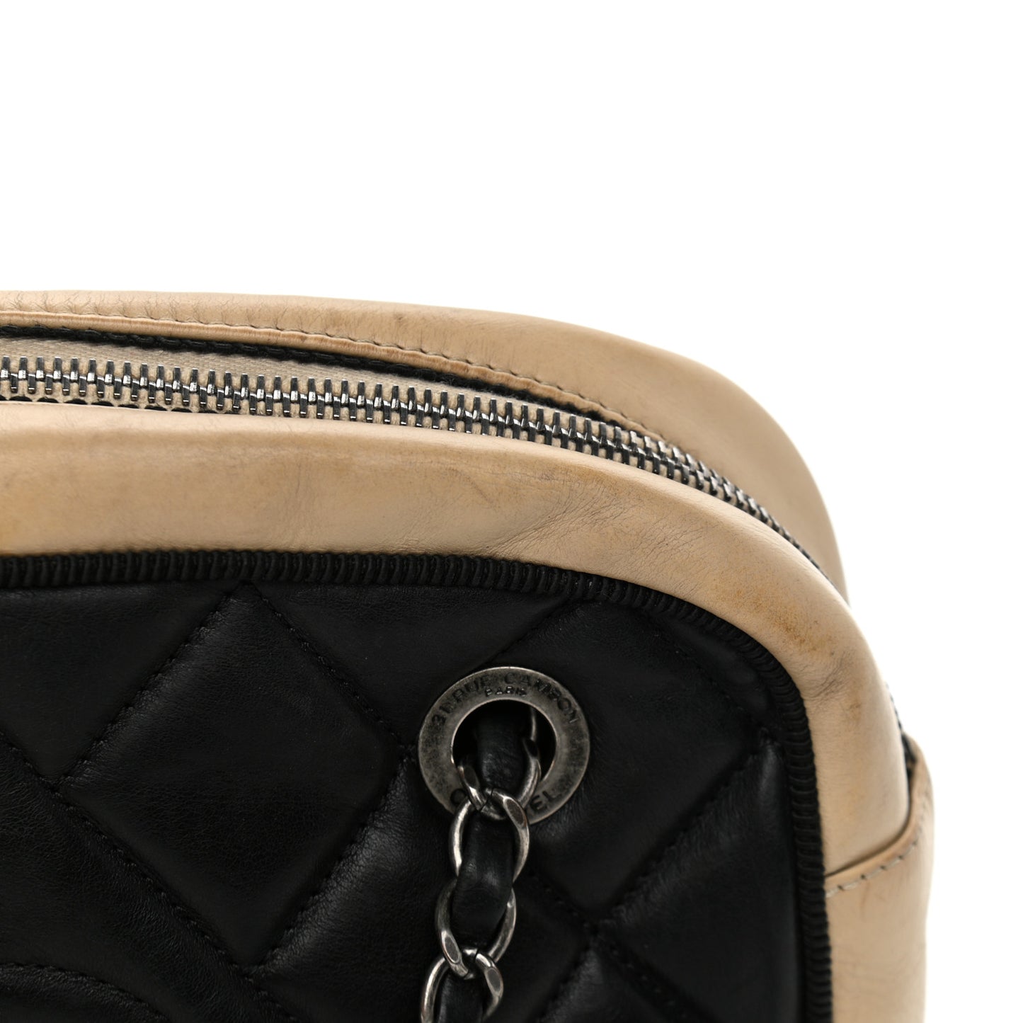 Calfskin Quilted Small Ballerine Camera Case Black Beige