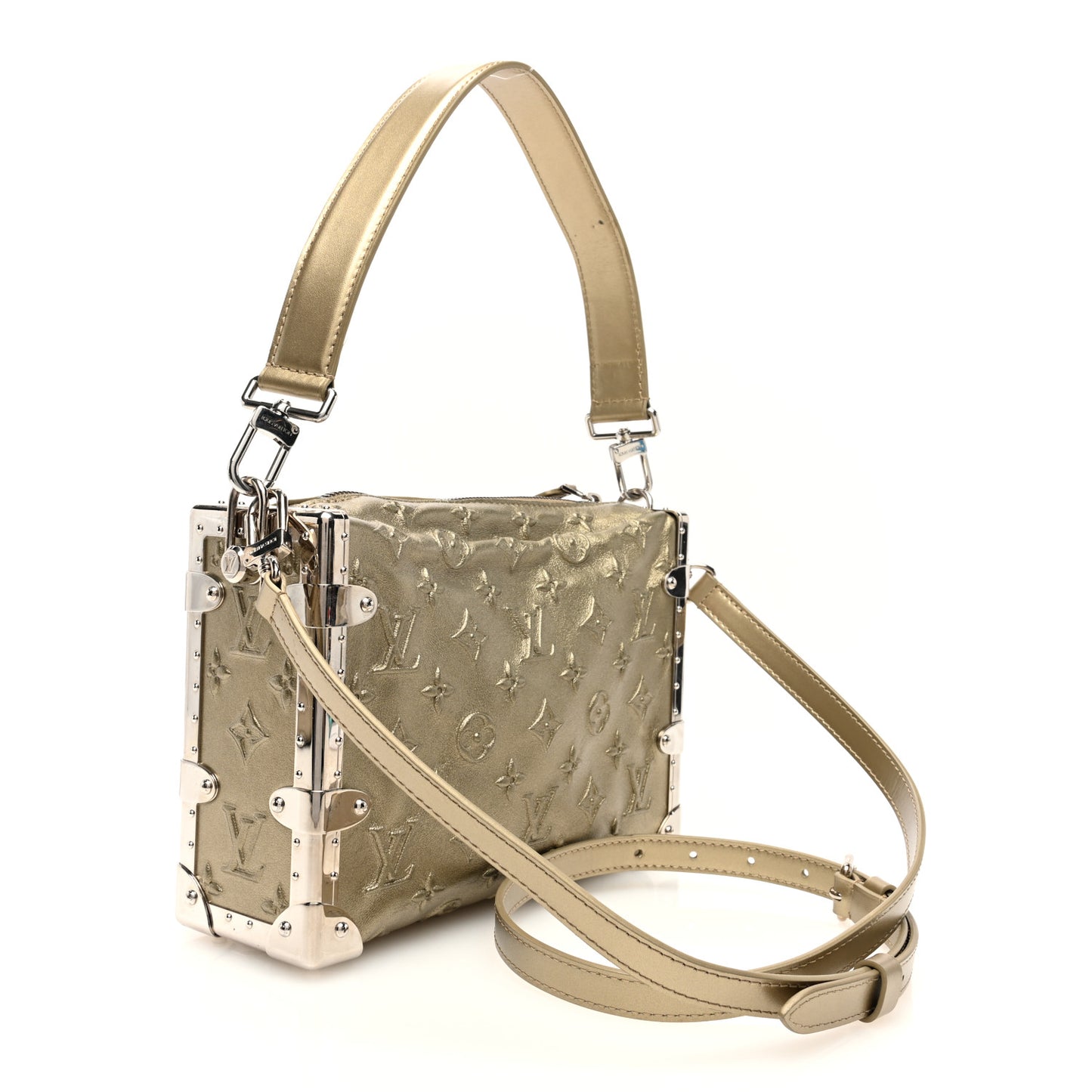 Calfskin Debossed Monogram Side Trunk Light Gold