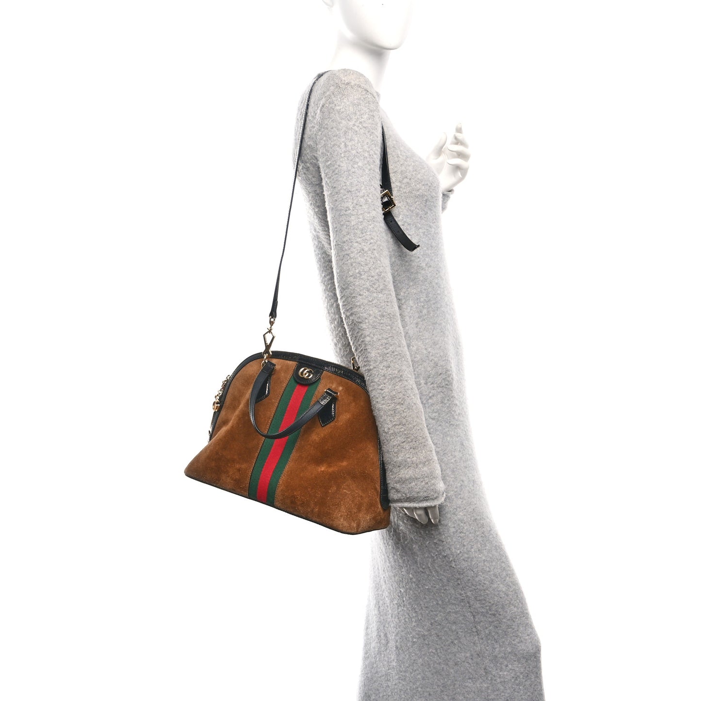 Suede Patent Web Medium Ophidia Top Handle Dome Bag Nocciola Black