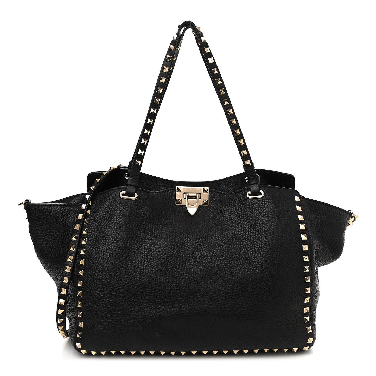 Pebbled Calfskin Medium Rockstud Tote Black