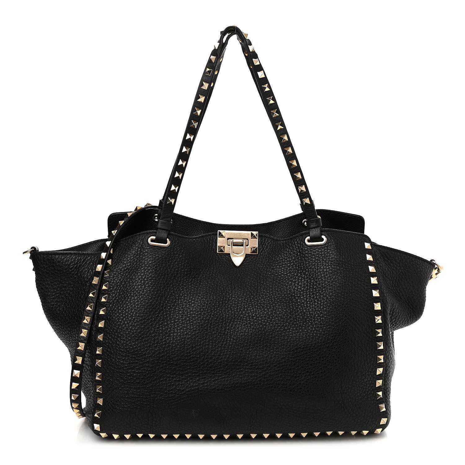 Valentino Garavani Pebbled Calfskin Medium Rockstud Tote Black 1 of 13
