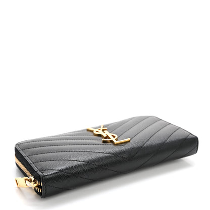 Saint Laurent Grain De Poudre Matelasse Chevron Monogram Zip Around Wallet Black 3 of 11